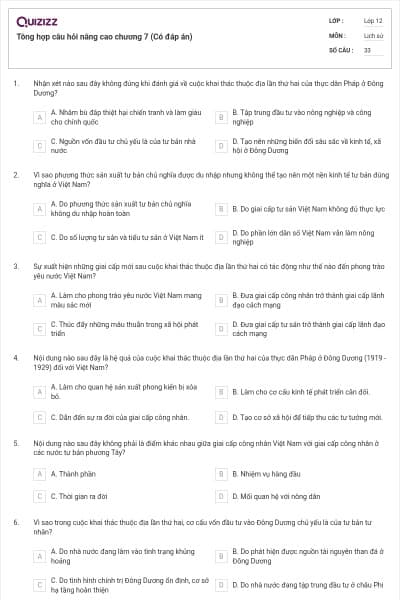 Tông hợp câu hỏi nâng cao chương 7 (Có đáp án)