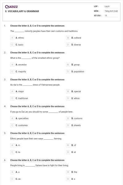II. VOCABULARY & GRAMMAR