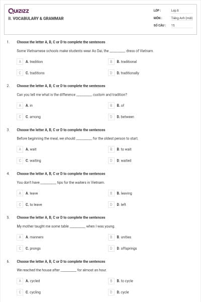 II. VOCABULARY & GRAMMAR