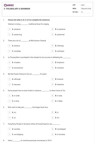 II. VOCABULARY & GRAMMAR