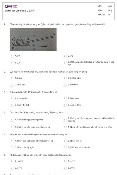 Đề thi Vật Lí 6 học kì 2 (Đề 4)