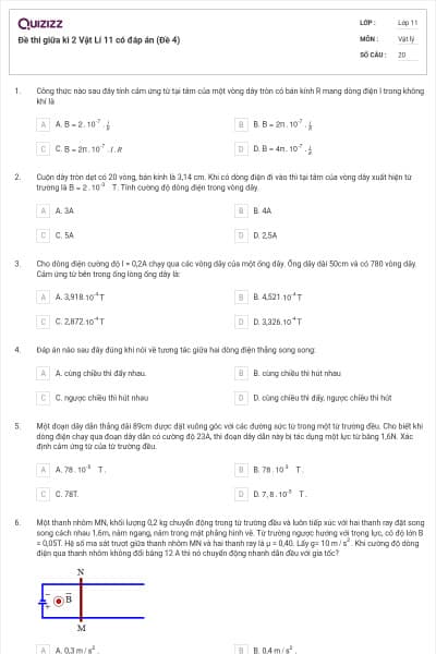 Đề thi giữa kì 2 Vật Lí 11 có đáp án (Đề 4)