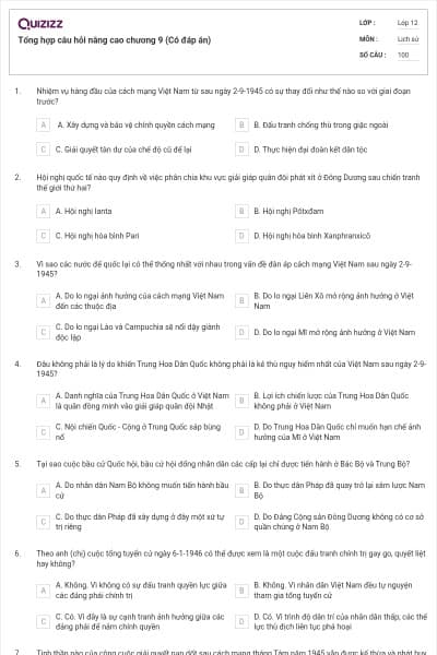 Tổng hợp câu hỏi nâng cao chương 9 (Có đáp án)