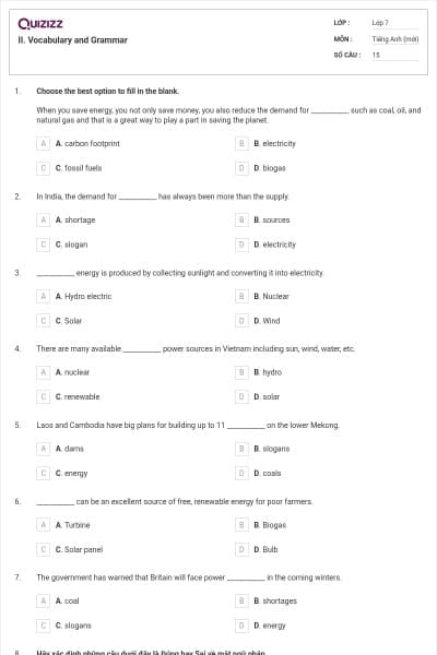II. Vocabulary and Grammar