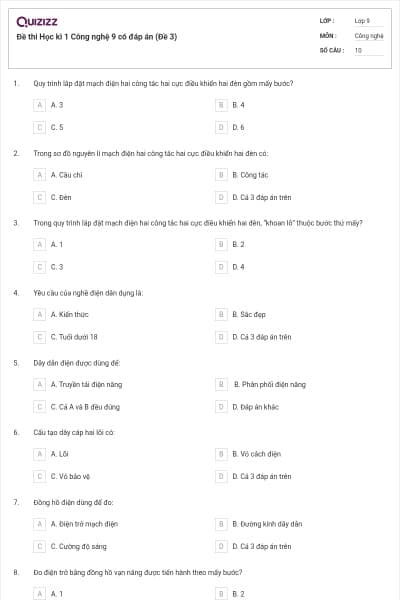 Đề thi Học kì 1 Công nghệ 9 có đáp án (Đề 3)