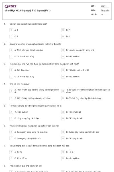 Đề thi Học kì 2 Công nghệ 9 có đáp án (Đề 1)