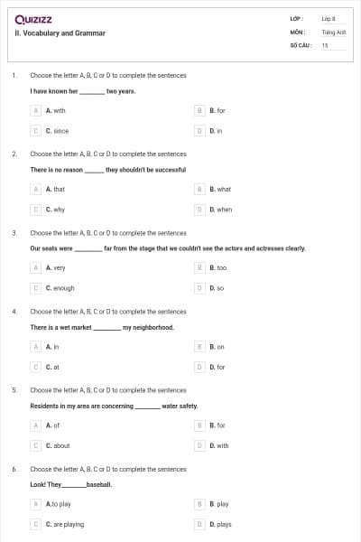 II. Vocabulary and Grammar