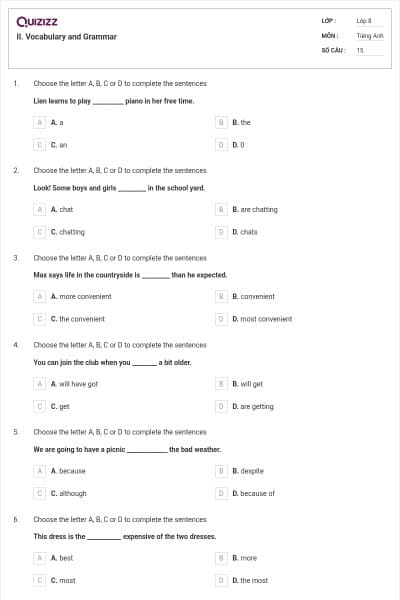 II. Vocabulary and Grammar