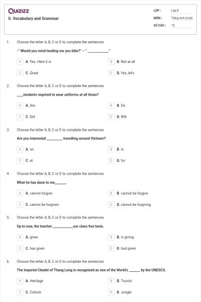 II. Vocabulary and Grammar