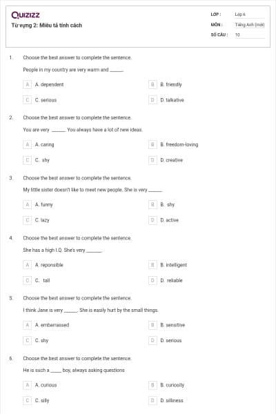 Từ vựng 2: Miêu tả tính cách