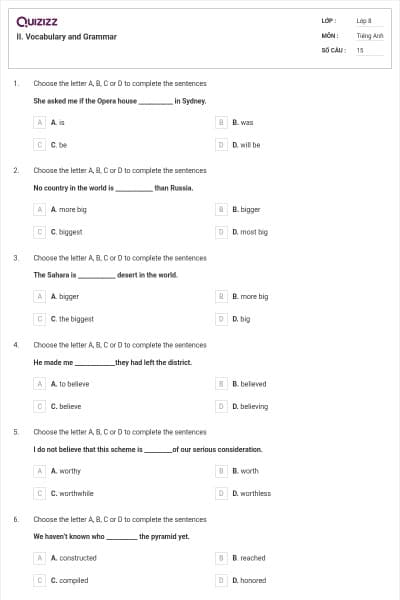 II. Vocabulary and Grammar