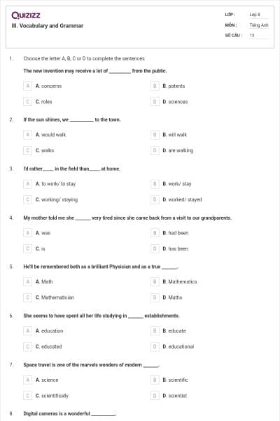 III. Vocabulary and Grammar