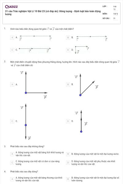 31 câu Trắc nghiệm Vật Lí 10 Bài 23 (có đáp án): Đông lượng - Định luật bảo toàn động lượng