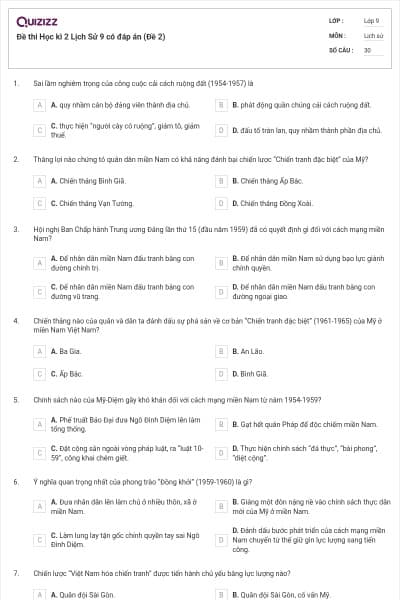 Đề thi Học kì 2 Lịch Sử 9 có đáp án (Đề 2)