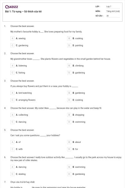 Bài 1: Từ vựng – Sở thích của tôi
