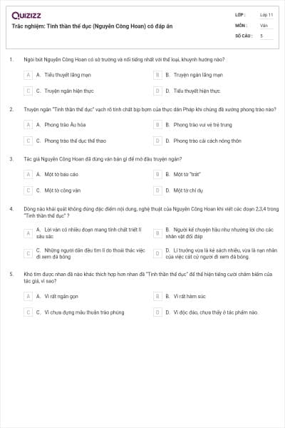 Trắc nghiệm: Tinh thần thể dục (Nguyễn Công Hoan) có đáp án