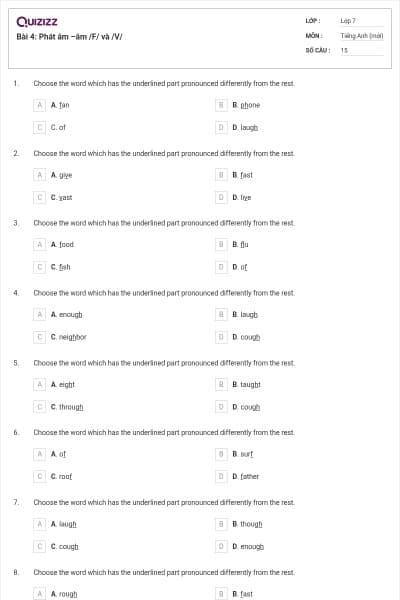 Bài 4: Phát âm –âm /F/ và /V/