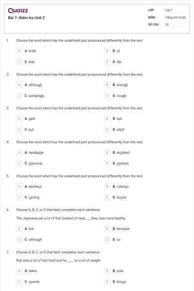Bài 7: Kiểm tra Unit 2