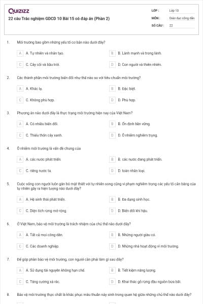 22 câu Trắc nghiệm GDCD 10 Bài 15 có đáp án (Phần 2)