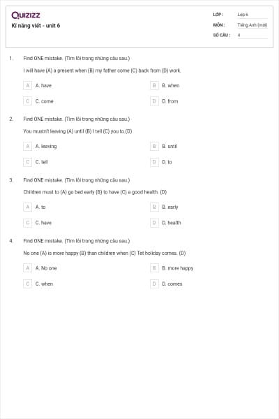 Kĩ năng viết - unit 6