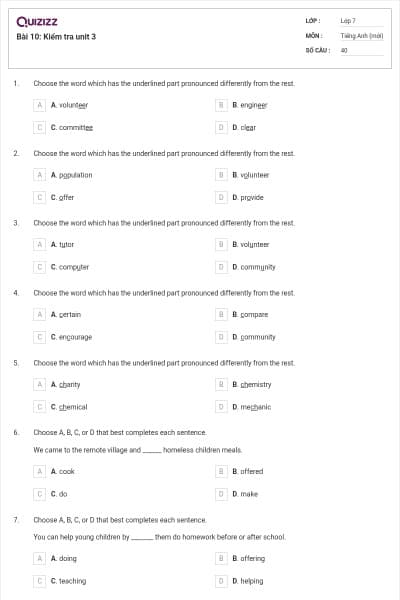 Bài 10: Kiểm tra unit 3