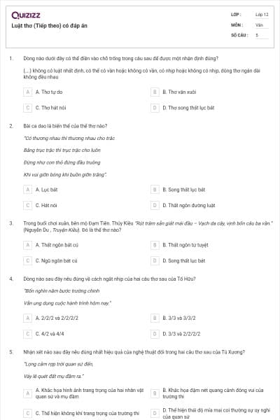 Luật thơ (Tiếp theo) có đáp án