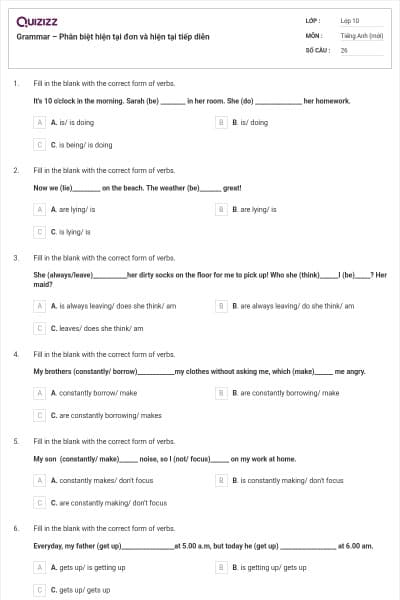 Grammar – Phân biệt hiện tại đơn và hiện tại tiếp diễn