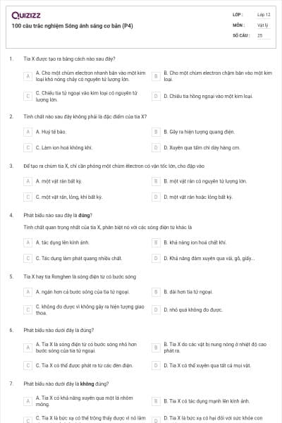 100 câu trắc nghiệm Sóng ánh sáng cơ bản (P4)