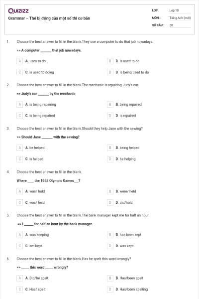 Grammar – Thể bị động của một số thì cơ bản