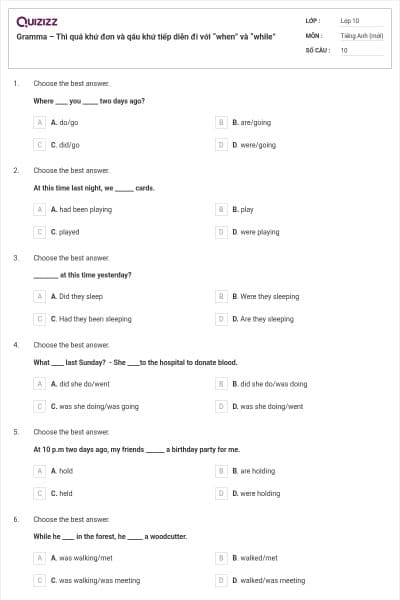 Gramma – Thì quá khứ đơn và qáu khứ tiếp diễn đi với  “when”  và  “while”