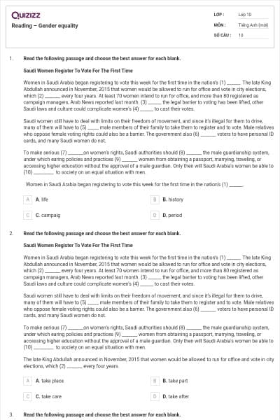 Reading – Gender equality