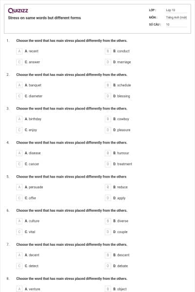Stress on same words but different forms