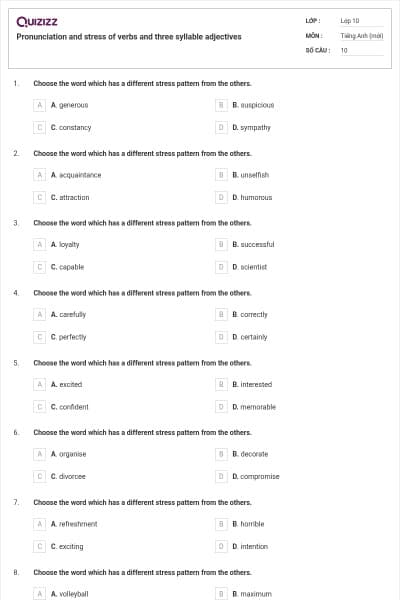 Pronunciation and stress of verbs and three syllable adjectives