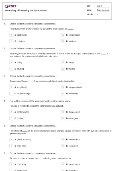 Vocabulary - Preserving the environment