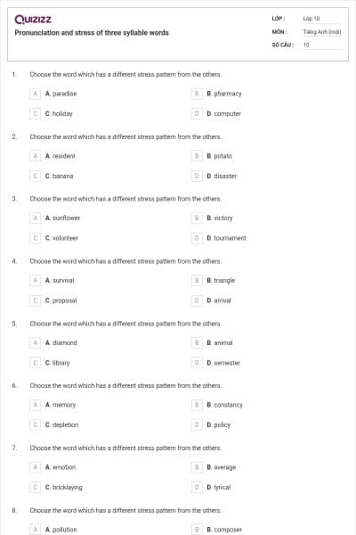 Pronunciation and stress of three syllable words