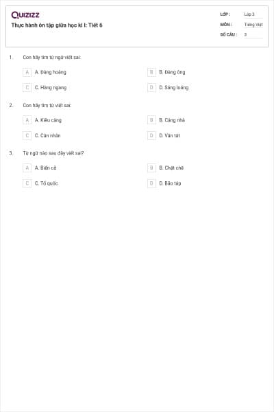 Thực hành ôn tập giữa học kì I: Tiết 6