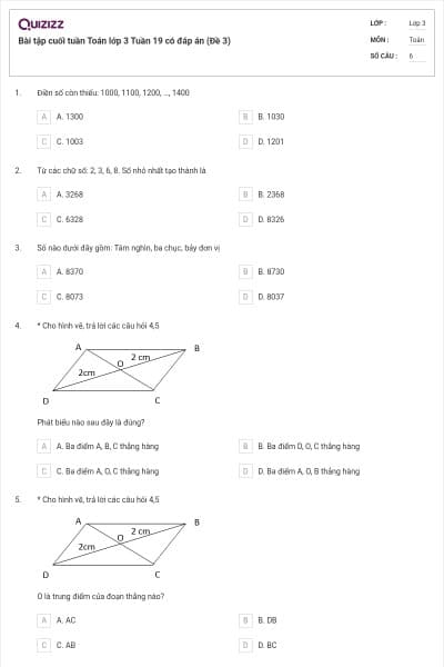 Bài tập cuối tuần Toán lớp 3 Tuần 19 có đáp án (Đề 3)