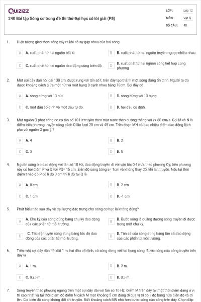 240 Bài tập Sóng cơ trong đề thi thử Đại học có lời giải (P8)