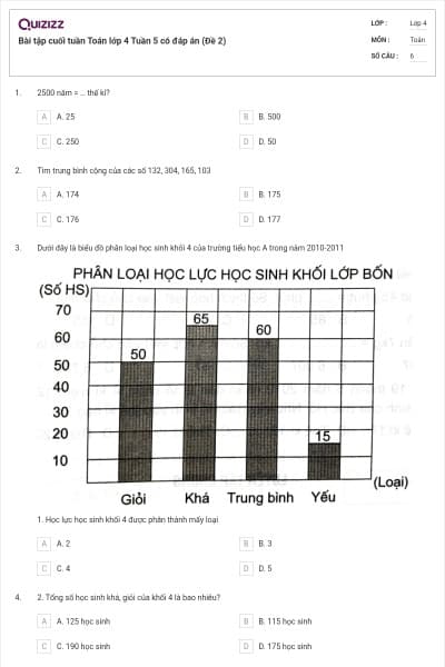 Bài tập cuối tuần Toán lớp 4 Tuần 5 có đáp án (Đề 2)