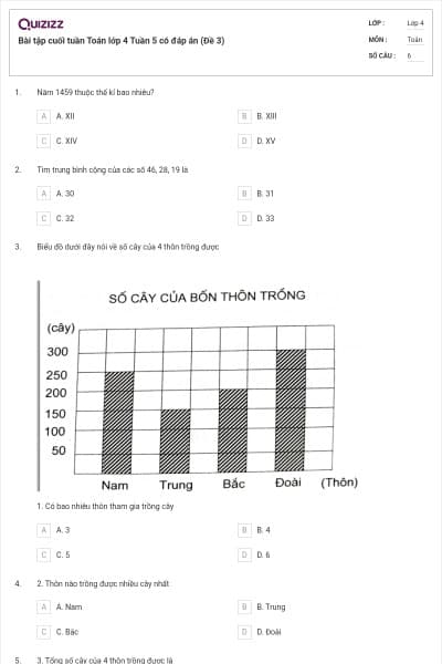 Bài tập cuối tuần Toán lớp 4 Tuần 5 có đáp án (Đề 3)