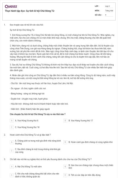 Thực hành tập đọc: Sự tích lễ hội Chử Đồng Tử