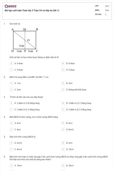 Bài tập cuối tuần Toán lớp 3 Tuần 34 có đáp án (Đề 1)