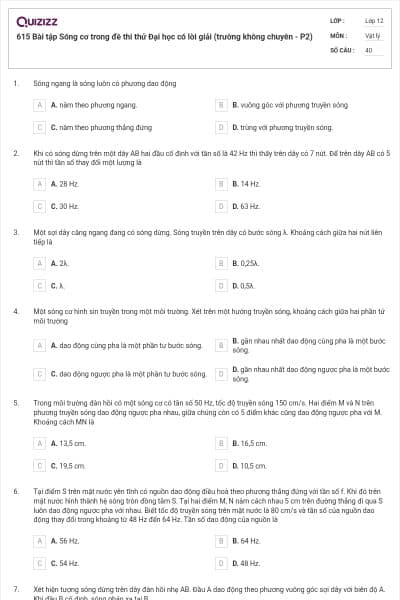 615 Bài tập Sóng cơ trong đề thi thử Đại học có lời giải (trường không chuyên - P2)