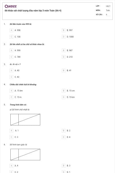 Đề khảo sát chất lượng đầu năm lớp 3 môn Toán (Đề 4)