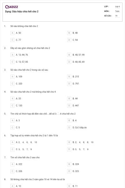 Dạng: Dấu hiệu chia hết cho 2