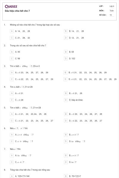 Dấu hiệu chia hết cho 7
