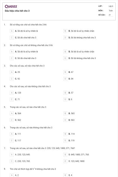 Dấu hiệu chia hết cho 3