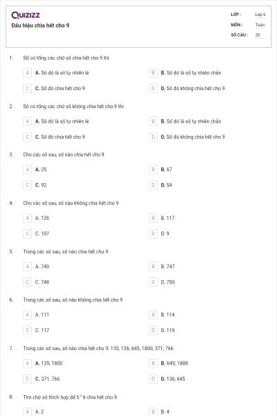 Dấu hiệu chia hết cho 9