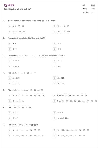 Dấu hiệu chia hết cho cả 3 và 9