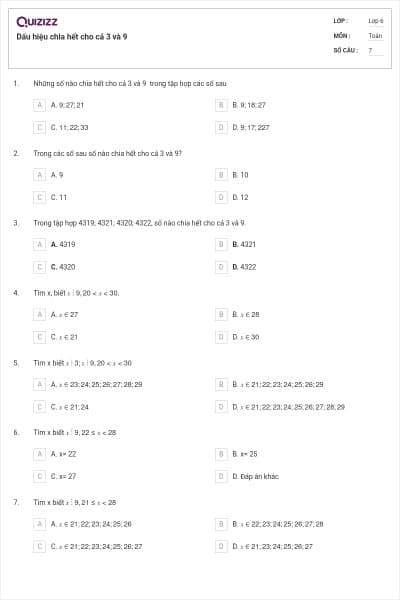 Dấu hiệu chia hết cho cả 3 và 9